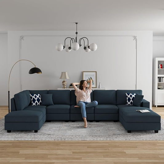 Legend Vansen Oversized Modular Sectional Sofa,U/L‑Shaped Reversible Couch with Ottoman,Deep Seat Plush Polyester Sofa for Living Room,9‑Seater,Charcoal