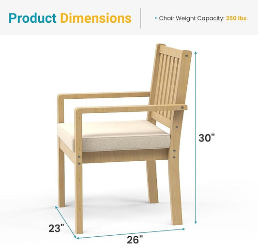 FansaFurn Acacia Patio Dining Chairs Set of 2, Outdoor Wood Chairs with Thick Cushions, Modern Patio Seating for Backyard, Porch, Garden, Indoor Use, Beige