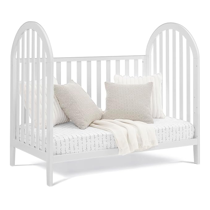 Delta Children Milano 4-in-1 Convertible Crib - Greenguard Gold Certified, Bianca White