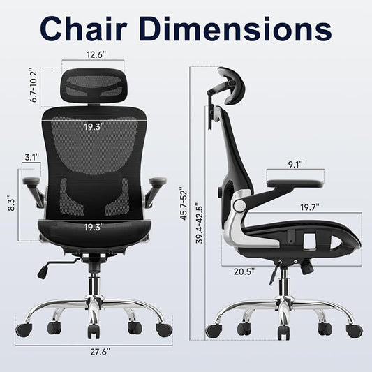 marrap Ergonomic Office Chair, Mesh Desk Chair with 3D Armrests, Adjustable Lumbar Support and Headrest, 90-120° Rocking Function, Black