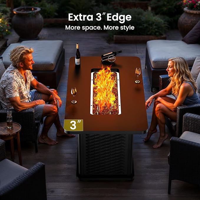 Ciays 43-Inch Rectangular Propane Fire Pit Table - 60,000 BTU, CSA-Certified 2-in-1 Design, 304 Stainless Steel H-Burner, Included Cover & Lava Rocks - Ideal for Gatherings & Parties