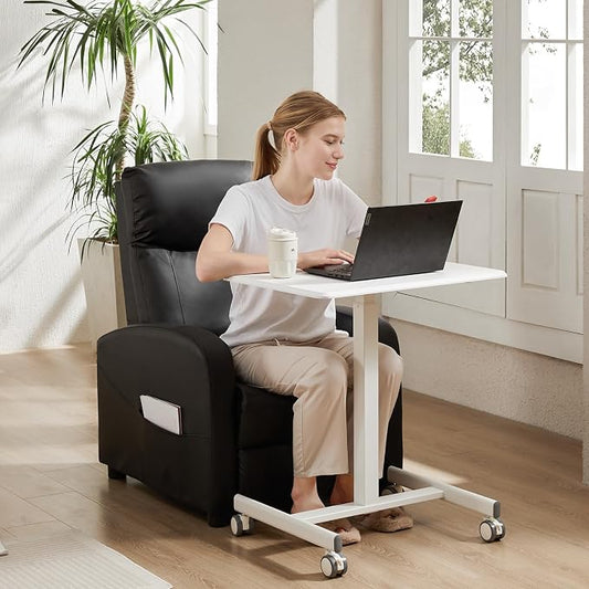 DUMOS Mobile Rolling Desk with Wheels Adjustable Height Small Standing Desks Portable Laptop PC Table Computer Workstation for Home Office Small Space White