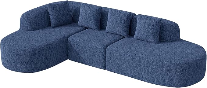 114 Inch Boneless Couches for Living Room,Modern Modular Sectional Sofa with Chaise,L-Shape Cloud Sectional Couch,No Assembly Required,Dark Blue