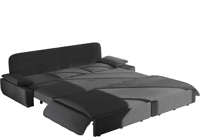 94.5'' Sleeper Sofa Bed King Size, Modern Corduroy Pull Out Couch, 3-in-1 Convertible Futon Sofa, 3 Seater Couches, Cloud Recliner, Pillow Arm, for Living Room, Apartment, Offices, Dark Grey