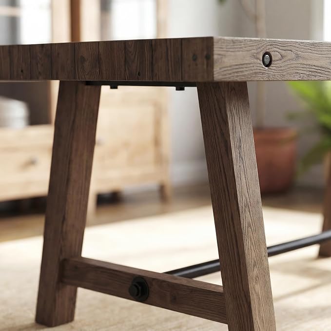 chairus 59'' Farmhouse Dining Table, Solid Wood Rustic Kitchen Table with Metal Stretcher, Large Rectangular Wooden Dining Room Table for Living Room/Home Office, Easy Assembly, Walnut