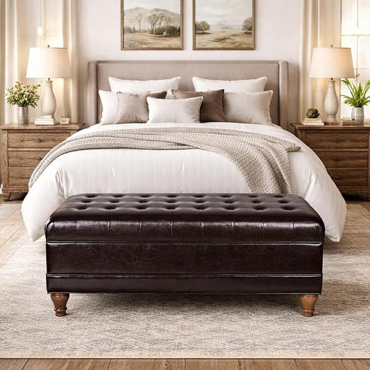 HomePop Deluxe Tufted Storage Bench with Hinged Lid, Espresso