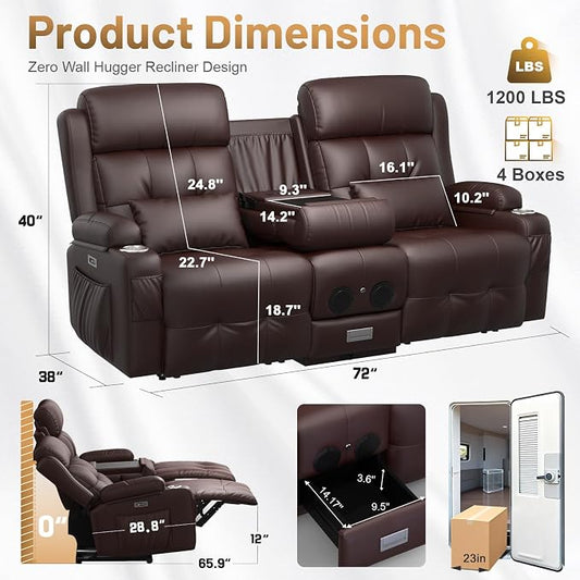 Power Loveseat Recliner Sofa, Home Theater Seating with Heat Massage, Reclining Loveseats with Flip Backrest, Wall Hugger RV Couch Movie Theater Chairs, RV Furniture Sofas with USB, for Gaming Room