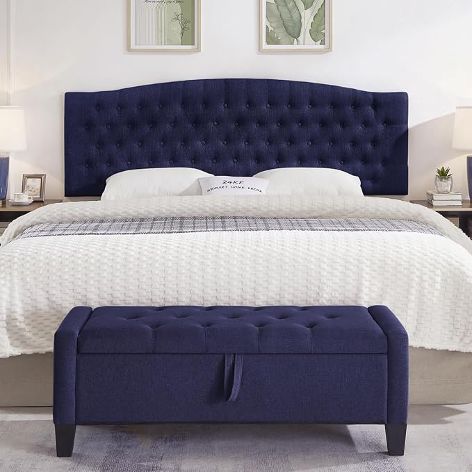 24KF Upholstered Tufted Button Linen Wall Mounted Headboard,Comfortable Fashional Headboard King/CA King Size, 6055-K-Navy Blue