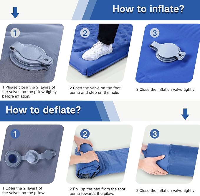 FNARMW Double Sleeping Pad Camping, Self Inflating 6'' Extra-Thick 2 Person Pillow Built-in Foot Pump Waterproof Inflatable Sleeping Mat Backpacking, Tent, Hiking, Portable Camping Pad (Navy Grey)