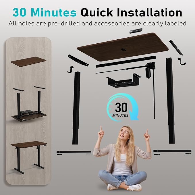 35" Electric Standing Desk Adjustable Height, Small Sit Stand Desk for Home Office & Computer Workstation, Compact Work Desk with Cable Management (Dark Walnut)