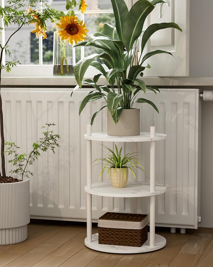 XBurmo Round Coffee Table for Living Room - Narrow Side or Bedside Stand, Industrial Vintage Nightstand for Bedroom, or Small Spaces, Marble White