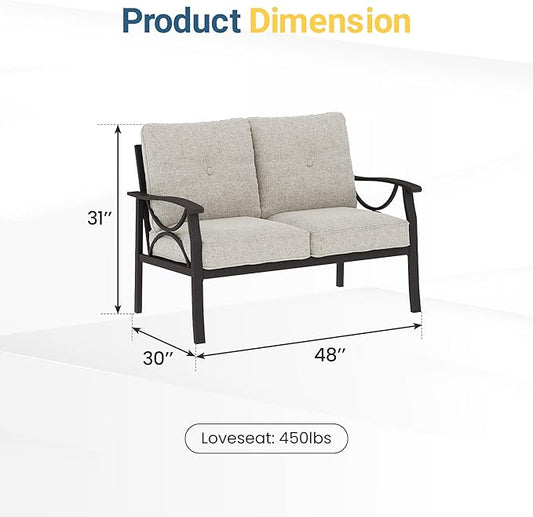 RoyalCraft Patio Loveseat, All-Weather Outdoor 2 Seats Sofa Couch, Khaki Metal Furniture with Beige Cushions