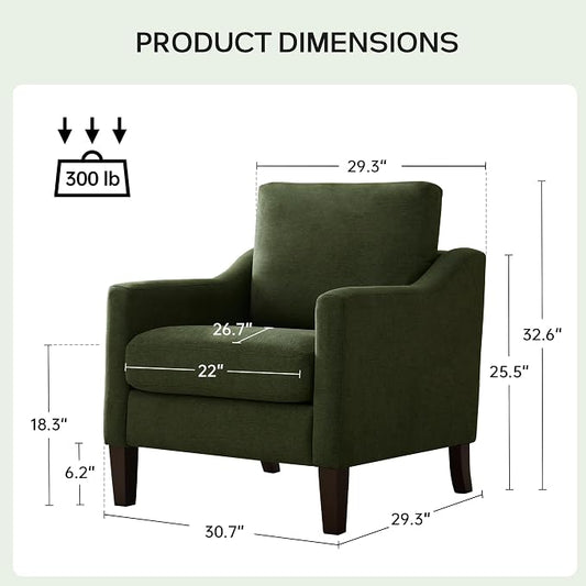 VKNOW Mid-Century Accent Chair, No Tools Assembly Required, Modern Upholstered Polyester Armchair for Living Room,Comfy Reading Accent Chairs with Wood Legs for Bedroom, Green
