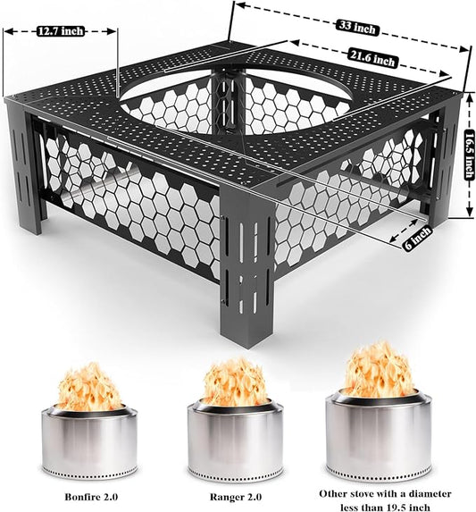 Fire Pit Surround Tabletop Use for Solo Stove Bonfire Ranger Yukon 2.0, Adjustable Surround Tabletop for Solo Stove Mesa with UV-Resistant Outdoor Fabric, Metal Black for Indoor Outdoor Use