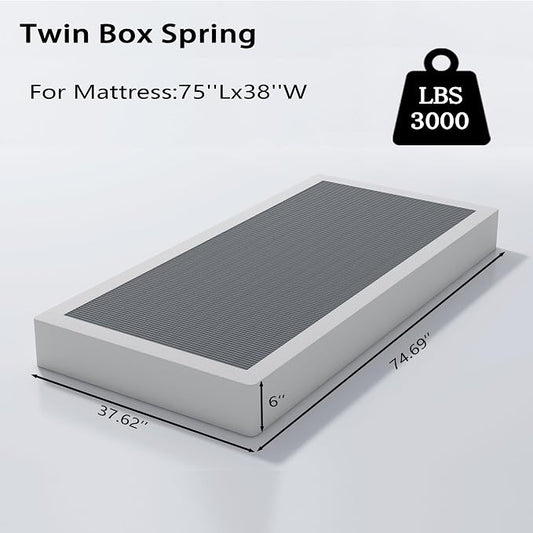 Vaciwe Box Springs Twin 6 Inch,Heavy Duty Metal Frame Mattress Foundation, Non-Slip/No Noise/Easy Assembly/Easy Clean Cover/1500lbs Weight Capacity.