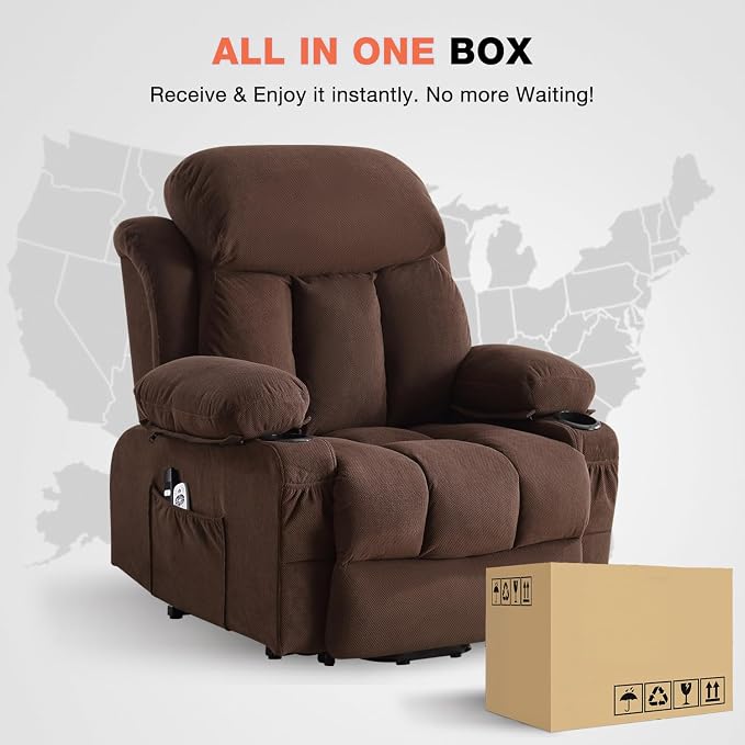 MAHOMICO Power Lift Recliner Chair for Elderly with Vibration Massage and Lumbar Heating, Electric Lift Recliner Single Sofa with Side Pocket, Two Cup Holders and USB Charge Port for Living Room