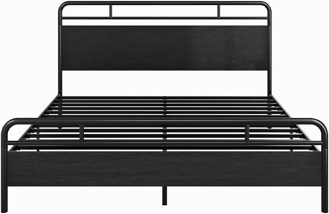 Allewie King Size Platform Bed Frame with Wooden Headboard and Footboard, Heavy Duty 13 Metal Slats Support, Under-Bed Storage, No Box Spring Needed, Noise Free, Easy Assembly, Black Oak