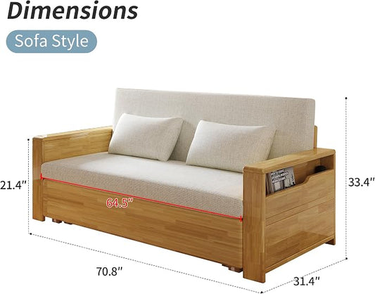 71" Queen Convertible Sofa Sleeper, 3-in-1 Sectional Sofa Bed with Storage & Reversible Chaise, Grey Pull Out Couch, Solid Wood Frame, for Living Room Apartment Bedroom Office