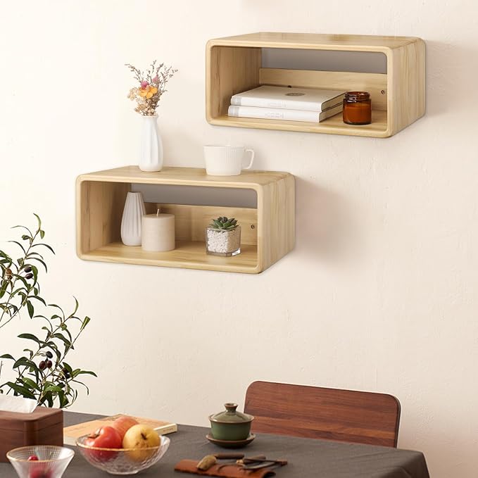 Floating Nightstand, Wall Mounted Bedside Table Wood Bedside Shelf Floating Shelves for Bedroom Bathroom Kitchen Office 18”x 10”x 7.5” Natural