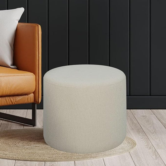 Studio Living Wentworth 19" Round Ottoman, Urban Transitional, Fully Assembled, Soft Boucle Fabric, Snow