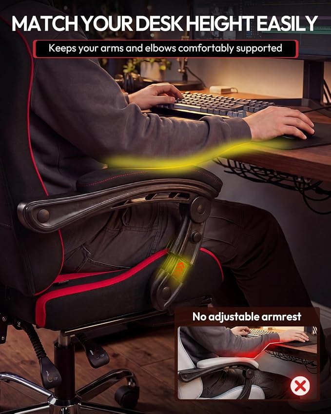 Dowinx Ergonomic Gaming Chair with Footrest & Massage Lumbar, 2D-Linkage Armrests for Computer Chair 330lbs with Headrest Pillow for Office, Home, Streaming and Long Gaming Sessions, Fabric Dark Red