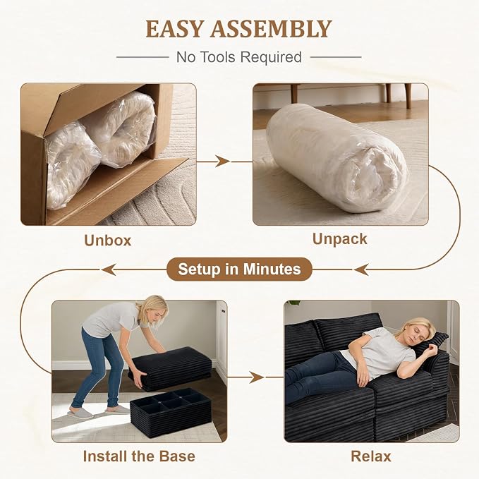 Upgrade Boneless Couch with Storage, Extra Deep&High Seat Modular Sectional Sofa 3 Seater U Shaped Cloud Couch with Ottoman, Tool-Free Assembly Sectional Couches for Living Room