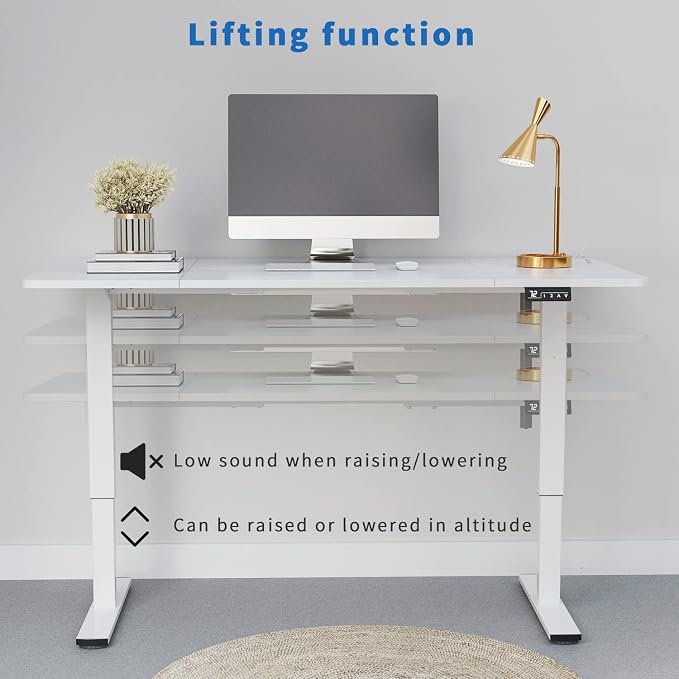 YESHOMY Height Adjustable Electric Standing Desk 63 inch Computer Table, Home Office Workstation, 63in, White Leg/White Top
