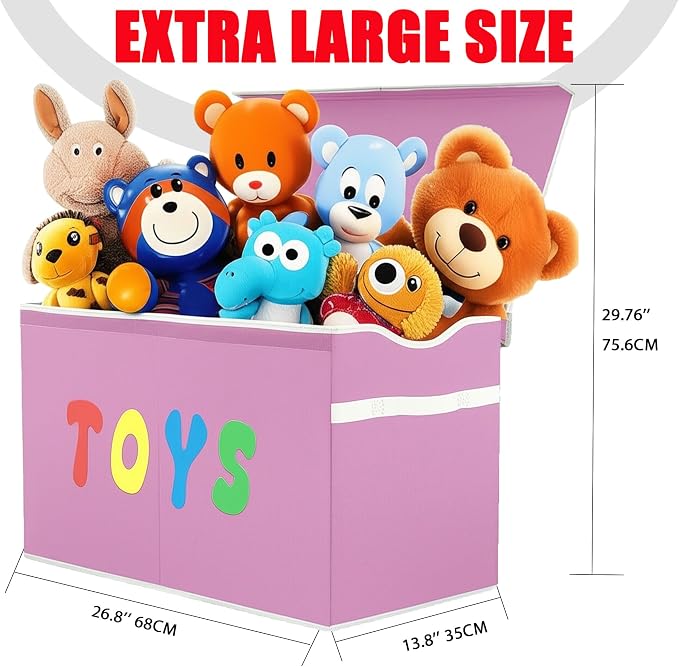 YOLOXO Toy Box Chest, Collapsible Sturdy Storage Bins with Lids, Extra Large Kids Toy Storage Organizer Boxes Bins Baskets for Kids, Boys, Girls, Nursery Room, Playroom, Closet (Classical Pink)