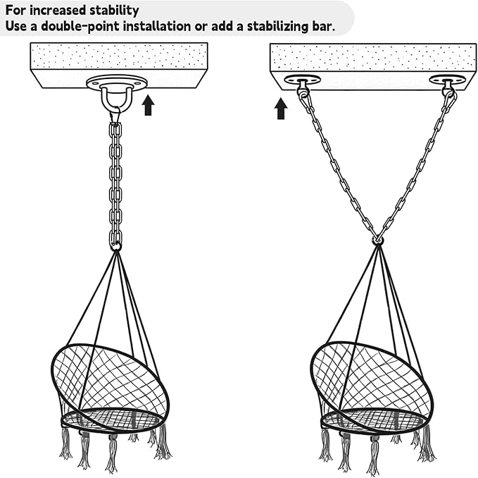 KASHAN Hanging Chair for Bedroom Hammock Chair Swing with Lights and Hardware Kits Holds up to 550Lbs Macrame Swing Chair Hanging Cotton Rope for Patio, Deck, Garden - Cushion Not Included