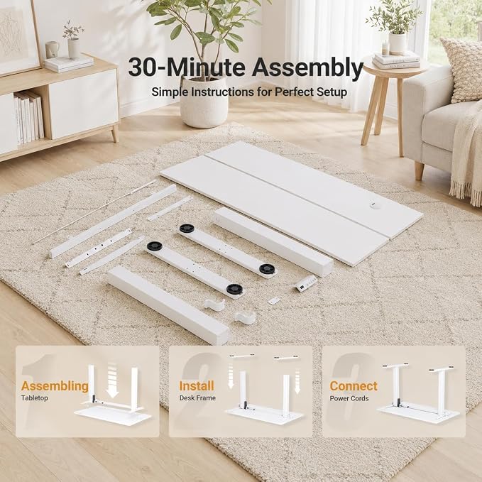 Claiks Electric Standing Desk, 55 x 24 Inch Height Adjustable Sit Stand Desk for Home Office, Computer Desk with Memory Presets, Cable Management & Headphone Hooks, 156 lbs Capacity, White