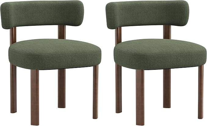 Wooden Dining Chairs Set of 2, Upholstered Kitchen Chairs with Solid Wood Legs, Mid Century Dining Room Chair with Ergonomic Curved Backrest for Kitchen Dining Vanity, Green