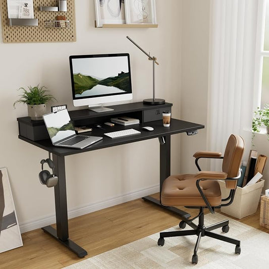 Agilestic 63 x 24 Inches Electric Standing Desk with 2 Storage Drawers, Stand Up Desk Adjustable Height, Sit and Stand Computer Table with Splice Board, White