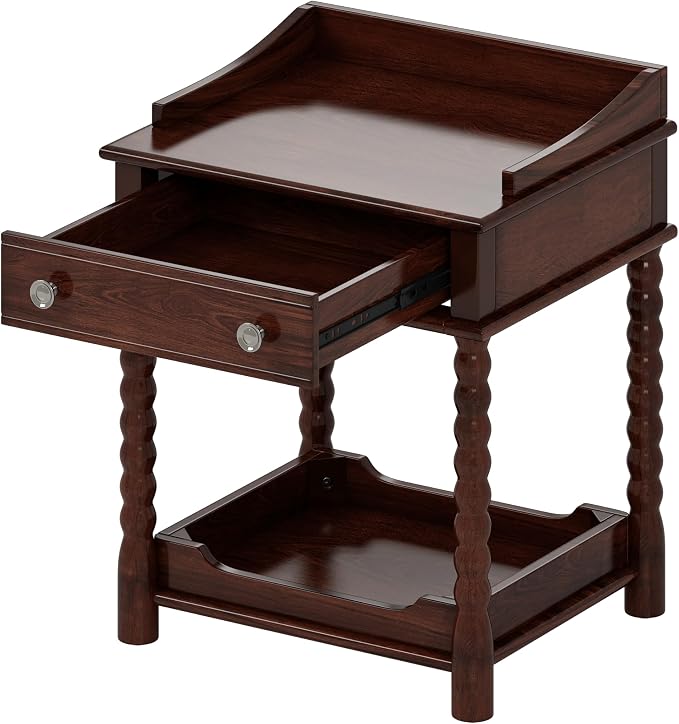 Walnut 3 Pieces Full Bedroom Set, Vintage Platform Bed Frame Full Size with 2 Nightstand, Wood Traditional Bedframe with Spindle Headboard, No Box Spring Required (Walnut, Full)