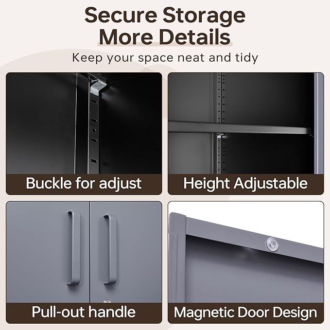Metal Garage Cabinets, 72" Tall Locking Storage Cabinets with 2 Doors and 5 Adjustable Shelves, Steel Utility Tool Cabinet, Lockable Outdoor Storage Cabinet for Pantry, Garage, Home Office