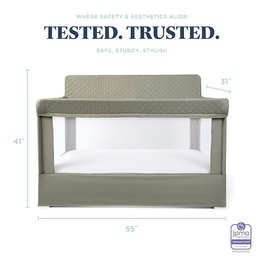 Baby Delight Lunaire Full Size Crib | Breathable Mesh Baby Crib | Tool-Free Assembly Baby Bed | 100% GOTS Certified Organic Cotton Fabric | Organic Sage