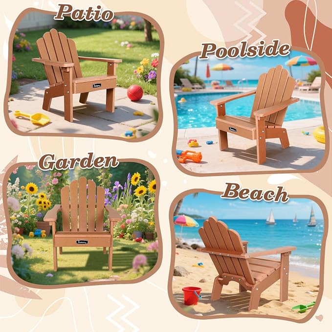 Kids Outdoor Chair, Kids Adirondack Chairs Set of 2, Toddler Outdoor Chair | CPC Certified, HDPE All Weather, Easy Assembly, Ergonomic Design, Fade Shield, Easy-Clean for Patio, Garden, Backyard, Beach