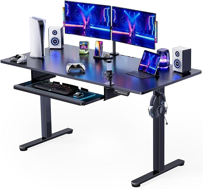 ErGear Large Electric Standing Desk with Keyboard Tray, 63x28 Inches Adjustable Height Sit Stand Up Desk, Home Office Desk Computer Workstation, Black