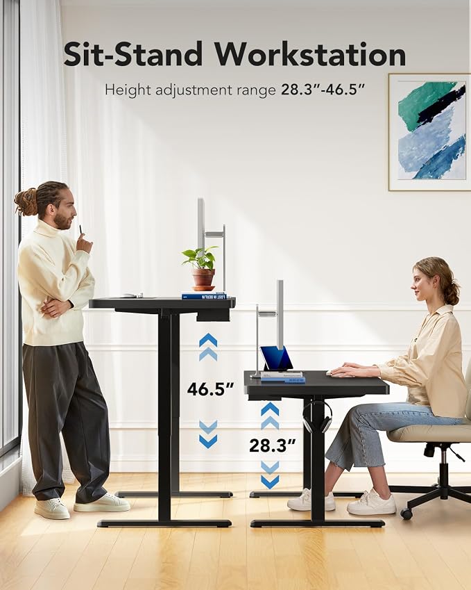 HUANUO 71x30 Inch Large Electric Standing Desk, Height Adjustable, Black | Spacious Gaming Electric Desk, 220lbs Carbon Steel Frame with <55dB Brushless Motor & 4 Height Presets. Ships in 2 Packages
