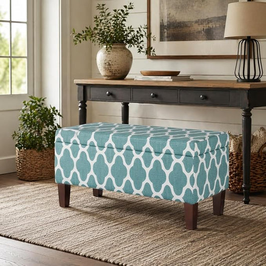 HomePop 36" Storage Ottoman Bench with Hinged Lid - Teal Geometric