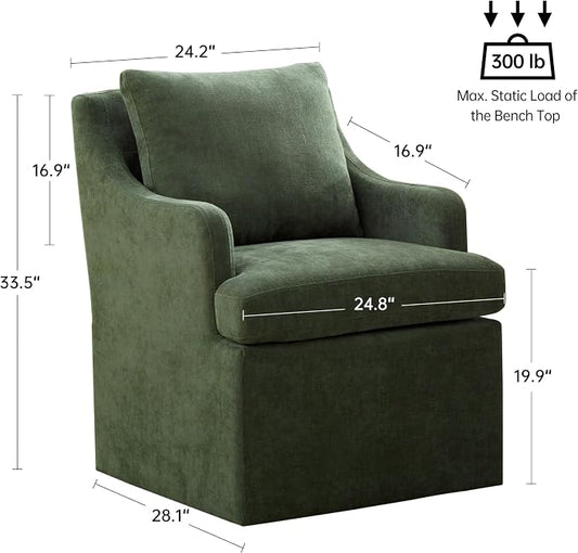VKNOW Upholstered Dining Chairs, Dinner Chairs Modern Kitchen Chairs with 4 Casters, Chenille Armchair for Bedroom Reading Room Living Room, Green