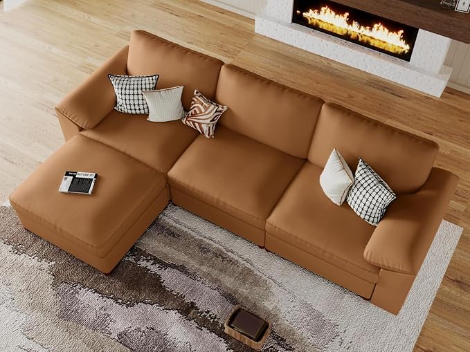 EASE MOOSE Leather Sectional Couch, Oversized Modular Sectional Sofas, Wide Deep Seat Modular Couch, Scratch Resistant Faux Leather Material, L Shaped Sofa for Big Spaces, Brown
