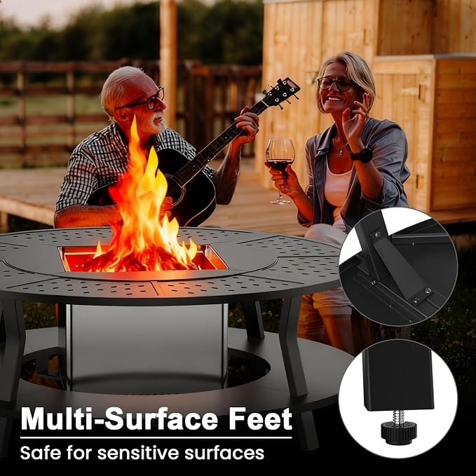 Uniflasy Smokeless Fire Pit and Fire Pit Surround Tabletop, Portable Protective Barrier Equal Width, Safety & Extra Space, 48" Outdoor Tabletop & 17" Smokeless Firepit for Backyard, Camping & Party