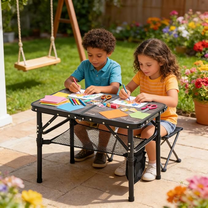 Mini Folding Camping Table - 2ft RV Space-Saving Table& Kids Toy/Learning Desk, Anti-Stain Desktop for Outdoor Glamping/Picnic/Patio & Indoor Decor (Lava Black)