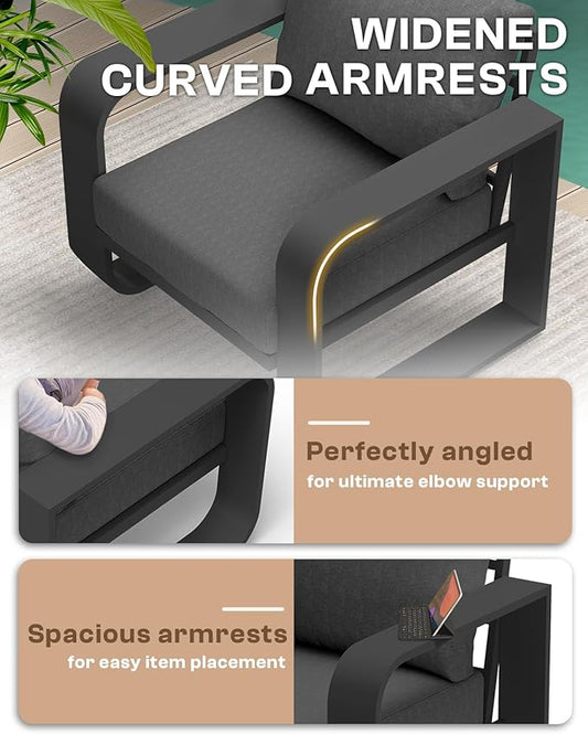 Aluminum Outdoor Patio Couch, 3 Seats Oversized Patio Sofa with Widened Armrest & Ultra-Thick Cushions, Deep Seating Modern Patio Furniture for Backyard, Deck, Graphite