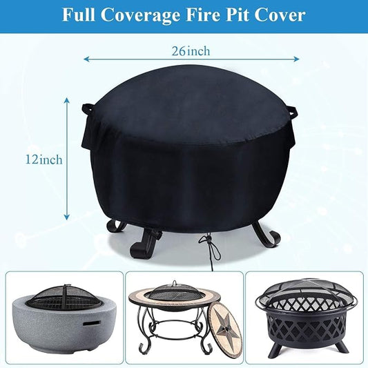 24 - 26 Inch Fire Pit Cover,Outdoor Round Small Fire Bowl Cover, Waterproof Bonfire Fire Stove Cover - 26"Dia x 12"H