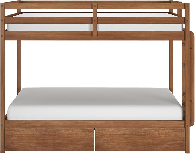 Grain & Grove Bear Twin Over Twin Bunk Bed with Storage Drawers, Sturdy Bunk Bed Frame for Kids, Plywood Bunk with Ladder, Guardrail, and Slats, No Box Spring Required, Oak Embossed Pecan