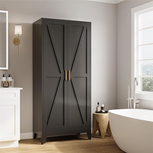 71" Tall Metal Armoire Wardrobe Closet,17.7" Deep By 31.5" Wide Portable Closet for Hanging Clothes,Wardrobe Cabinet with Adjustable Shelves for Bedroom Office Laundry Room,Black 1 Pack