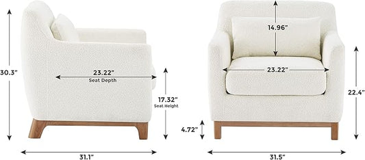 VANOMi 31" W Living Room Accent Chairs Boucle Chair for Bedroom, Camel | Oversized Armchair with Thick Cushion Reading Chairs for Living Room, Apartment