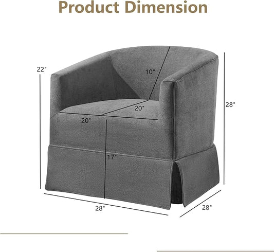 Swivel Accent Chairs Set of 2 for Living Room, 360° Upholstered Barrel Swivel Chairs with Skirted Base, Modern Linen Armchairs for Bedroom, Reading Nook, Small Space, Grey