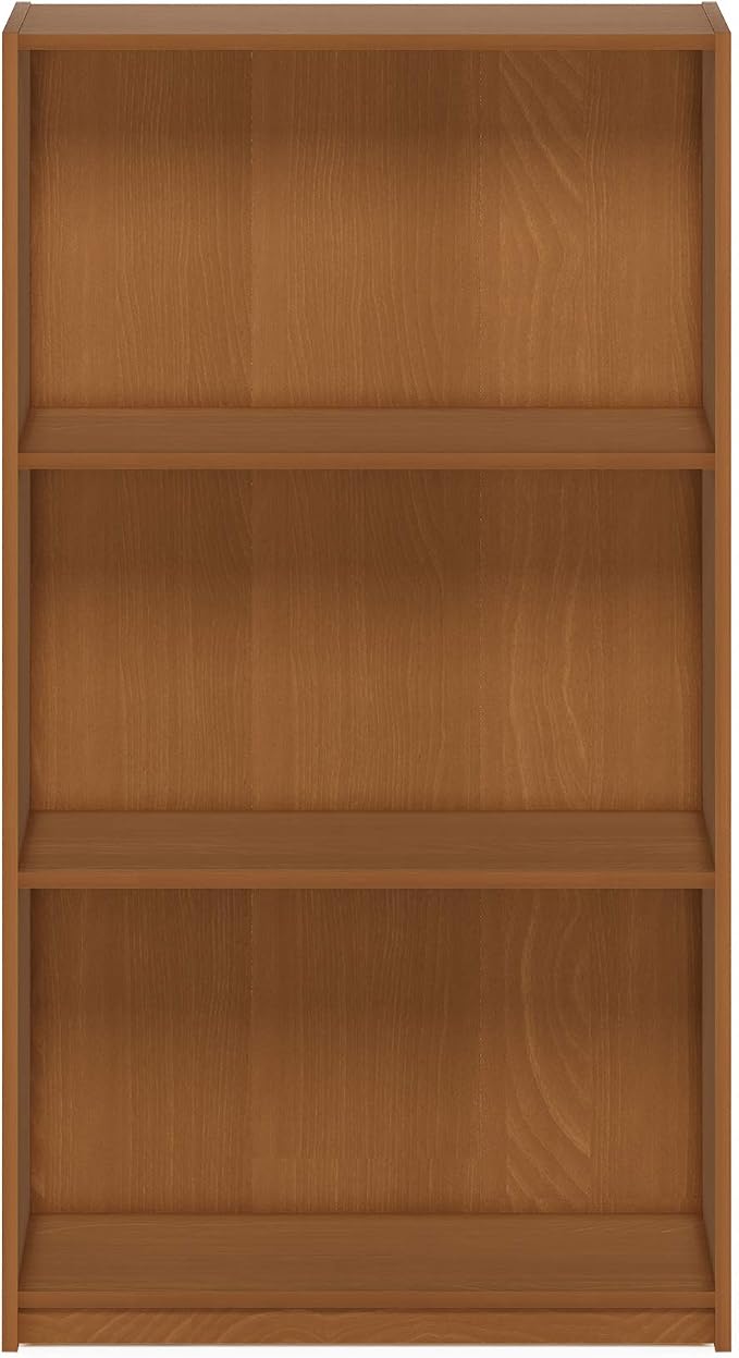 Furinno BASIC Book Shelf, 3-Tier Modern Bookshelf, Bookcase with Open Shelves, 9.3" x 21.8" x 39.5", for Living Room, Bedroom, Home Office, Light Cherry